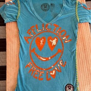 Affliction Blue Fitted Graphic Short Sleeve T-Shirt